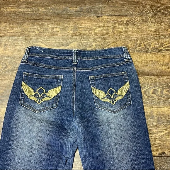 VINTAGE Southpole Jeans Juniors 11 Blue Bootcut Flare Embellished Spellout Y2K - Picture 10 of 12